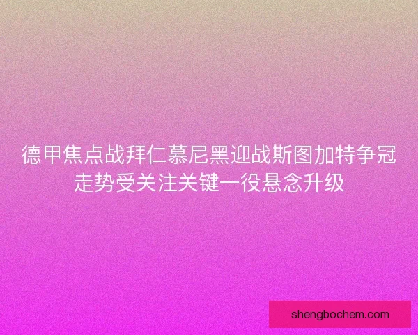 德甲焦点战拜仁慕尼黑迎战斯图加特争冠走势受关注关键一役悬念升级